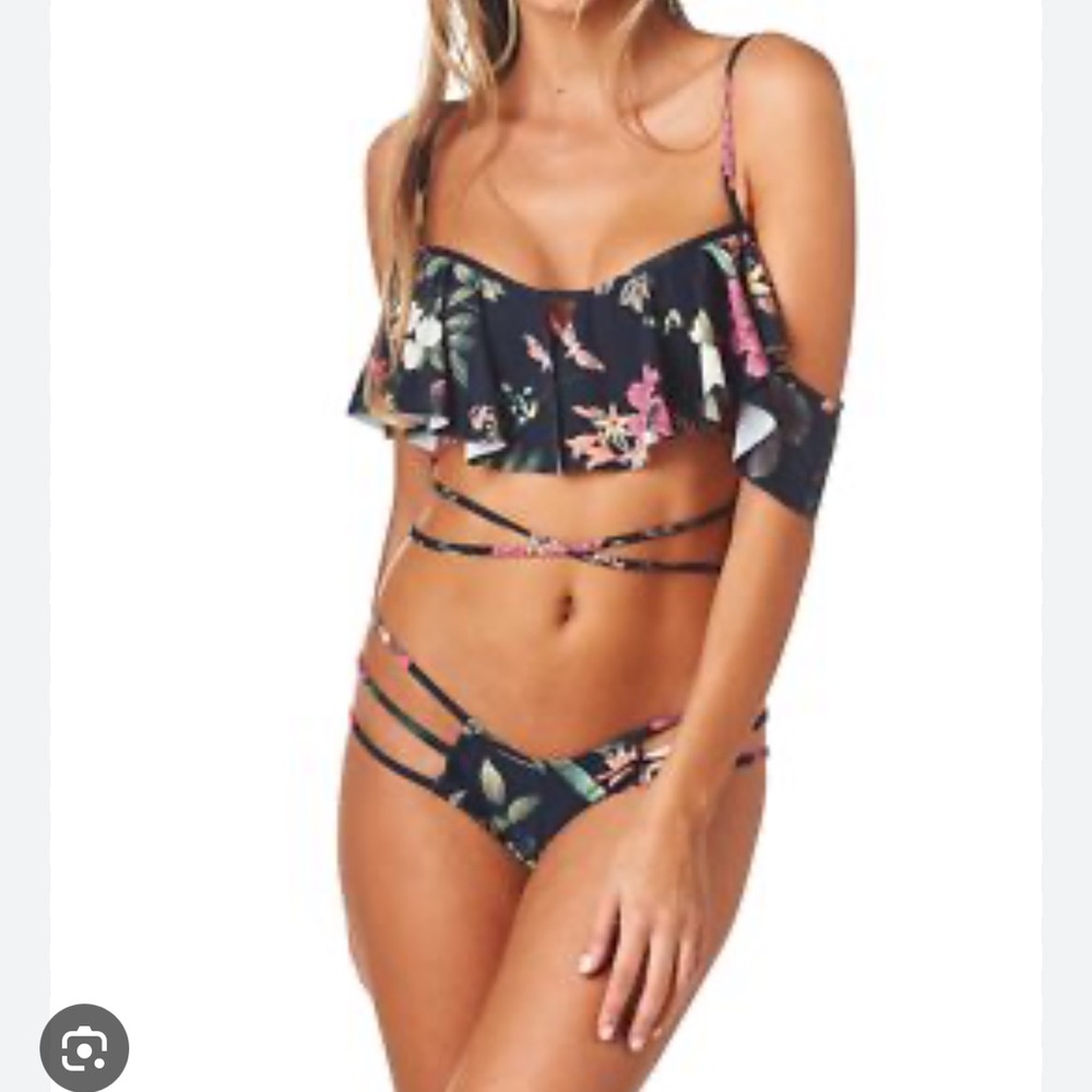 Montce Emma Floral calleta top xs Black and Pink Women's Bikini Set euro string
